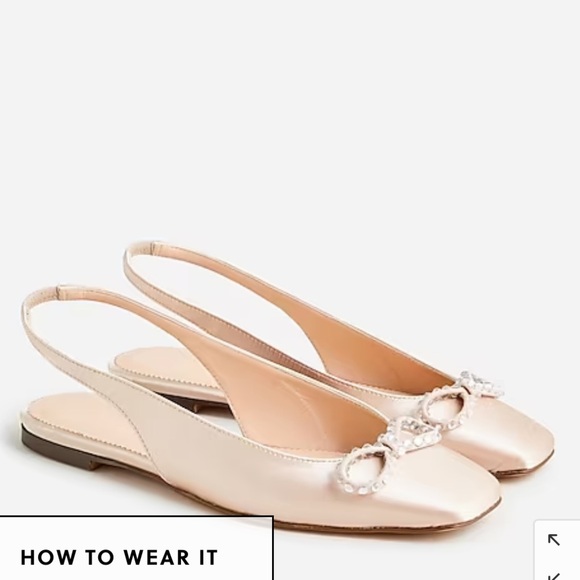 NWT&B! J. Crew Ballet Anya slingback flats with bow - Square Toe - Nude Satin - Picture 1 of 9